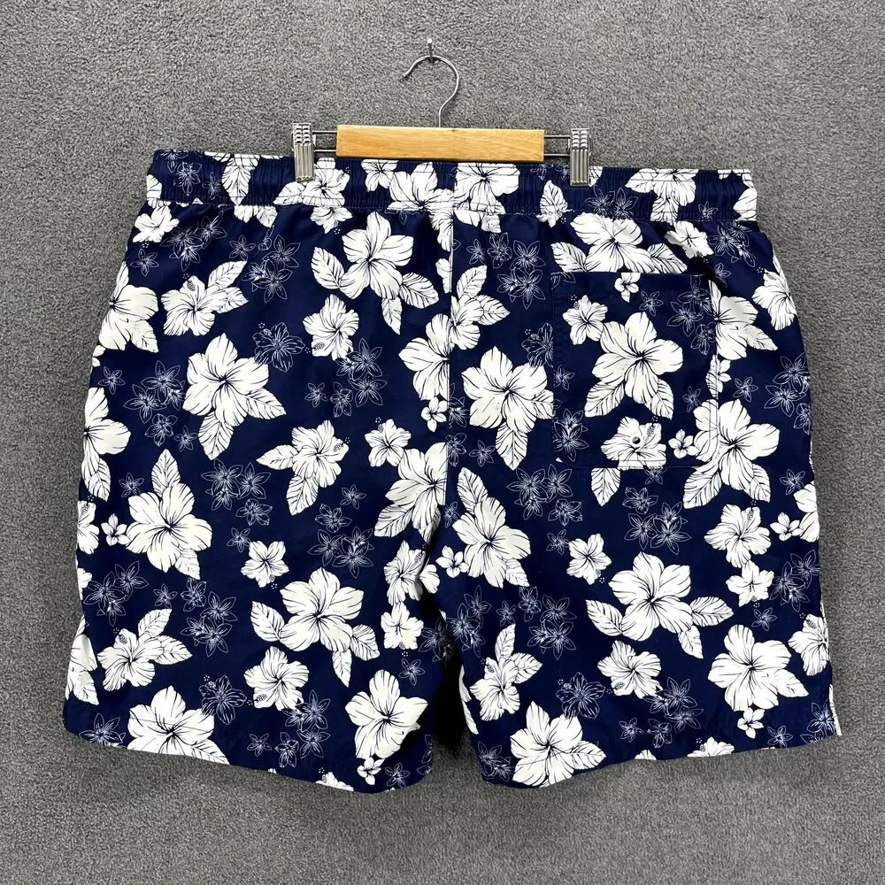 Amazon Essentials Board Swim Shorts Mens XXL Blue‎ White Floral Tropical Print